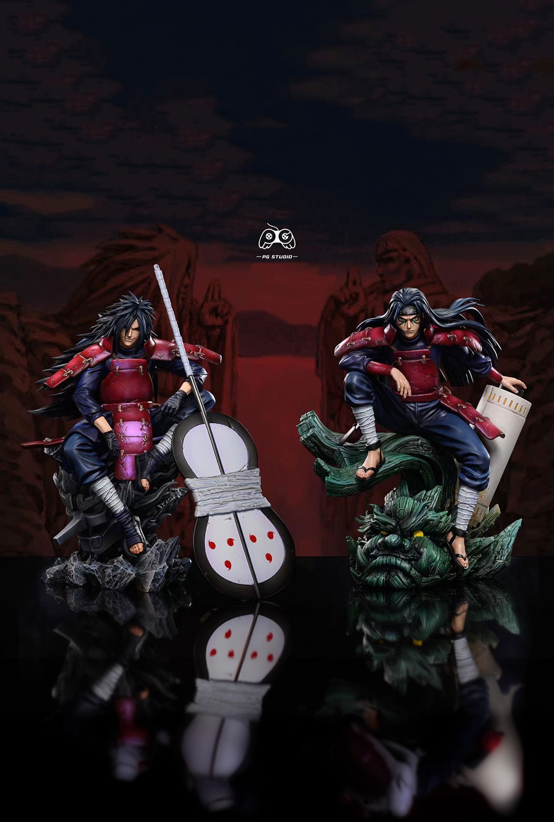 PG Studio Sitting Door Gods Madara Uchiha & Senju Hashirama Anime Figures - Japanese Naruto Shippuden Collectible Decor for Home & Office Display