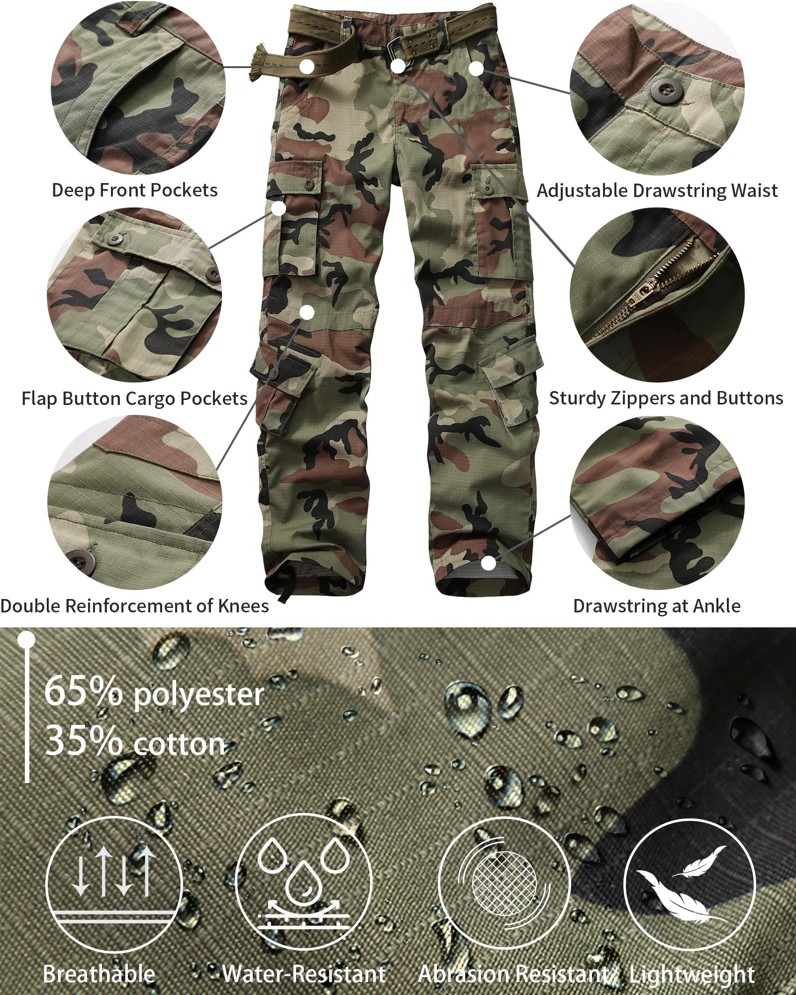Men's Lightweight Tactical Hiking Pants - Outdoor Ripstop Cargo Work Pants with Multiple Pockets - Perfect for Camping, Hiking & Everyday Wear