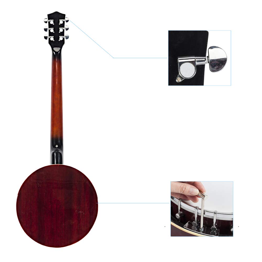 Premium 6-String Banjo - Professional Grade Wood & Metal Construction in White & Natural Wood Finish | Perfect for Bluegrass, Folk Music & Stage Performances