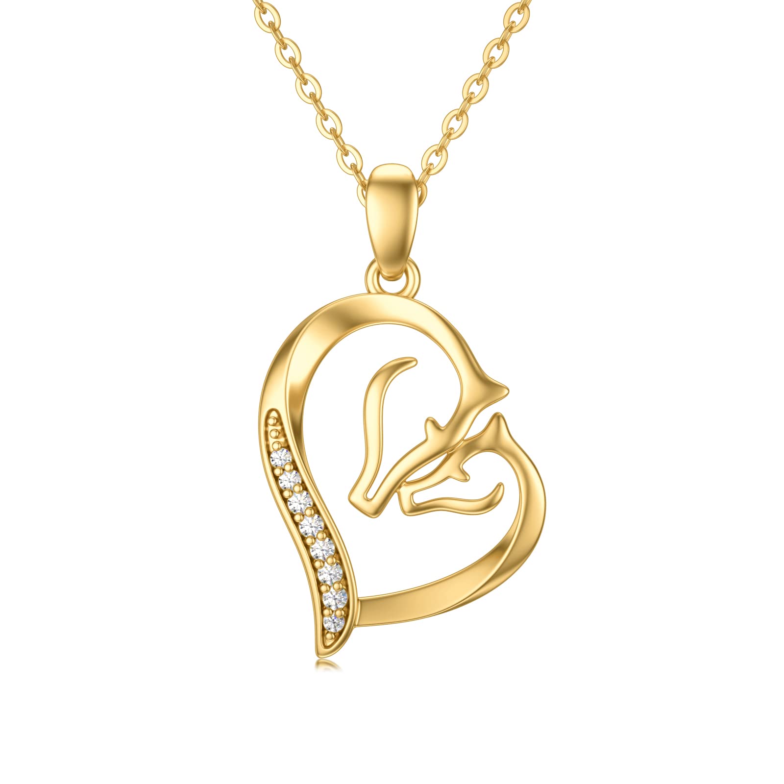 14K Gold Horse Necklace with Heart Pendant - Elegant Horse Jewelry Gift for Women, Mom & Horse Lovers - Perfect for Birthday, Mother's Day & Equestrian Events