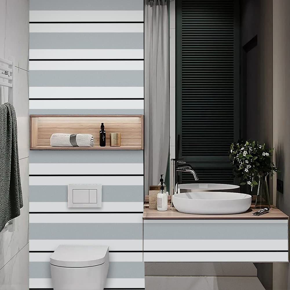 Y13403 Silver White Black Stripe Peel and Stick Wallpaper - 17.7