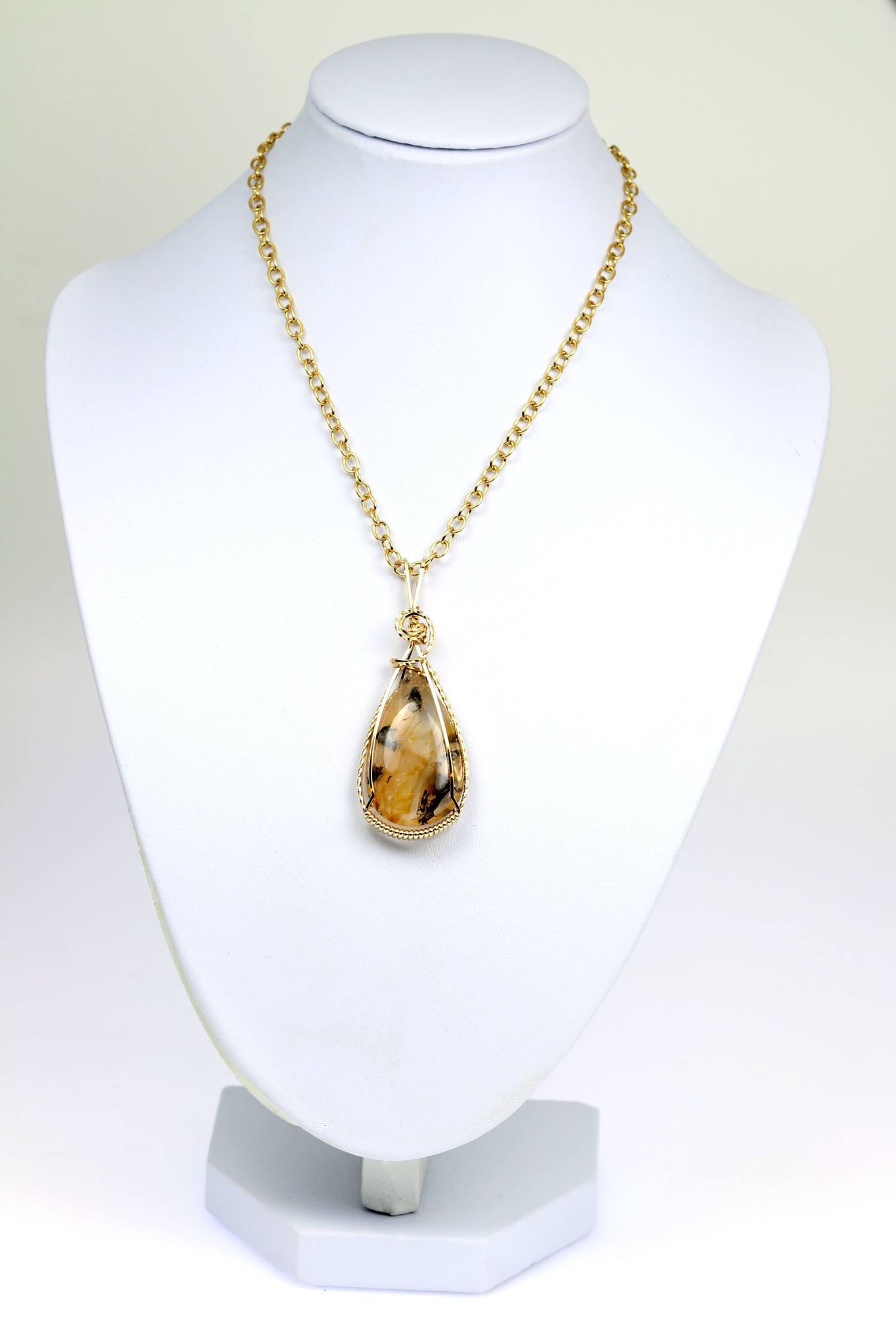 47.5 CT Dendritic Quartz Pendant - 14K Gold Filled Wire Wrapped Jewelry for Women, Handmade Boho Necklace, Healing Crystal Gift for Meditation & Spiritual Energy