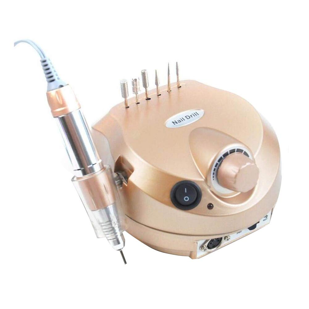 Professional 35000RPM Electric Nail Drill Machine - Manicure & Pedicure Kit for Gel Polish, Acrylic Nails & Nail Art | Portable Nail File Tool for Home & Salon Use | Gold Finish