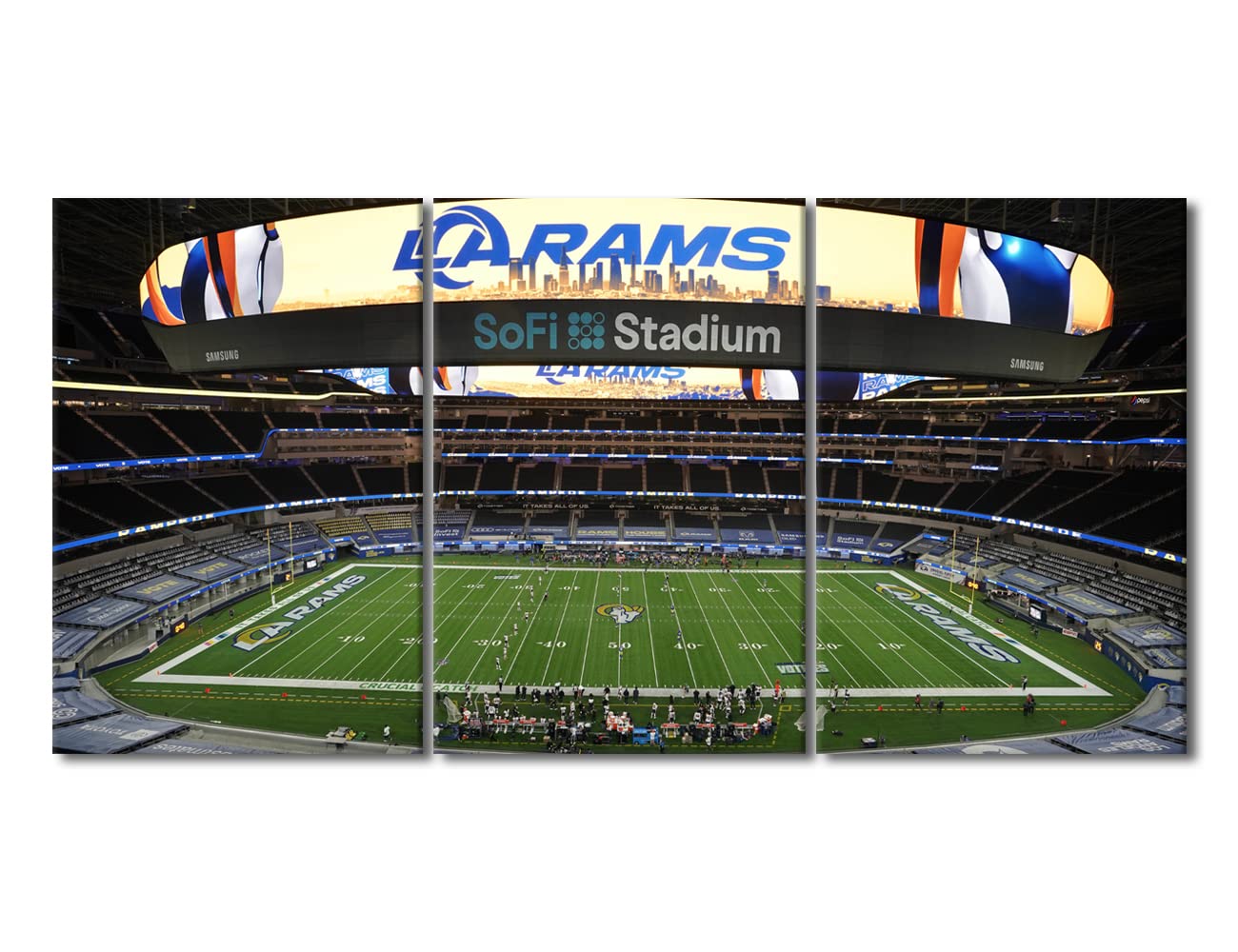3 Piece Canvas Wall Art - Los Angeles Rams Football Team Paintings, SoFi Stadium Sports Decor, Framed & Stretched Ready to Hang (72