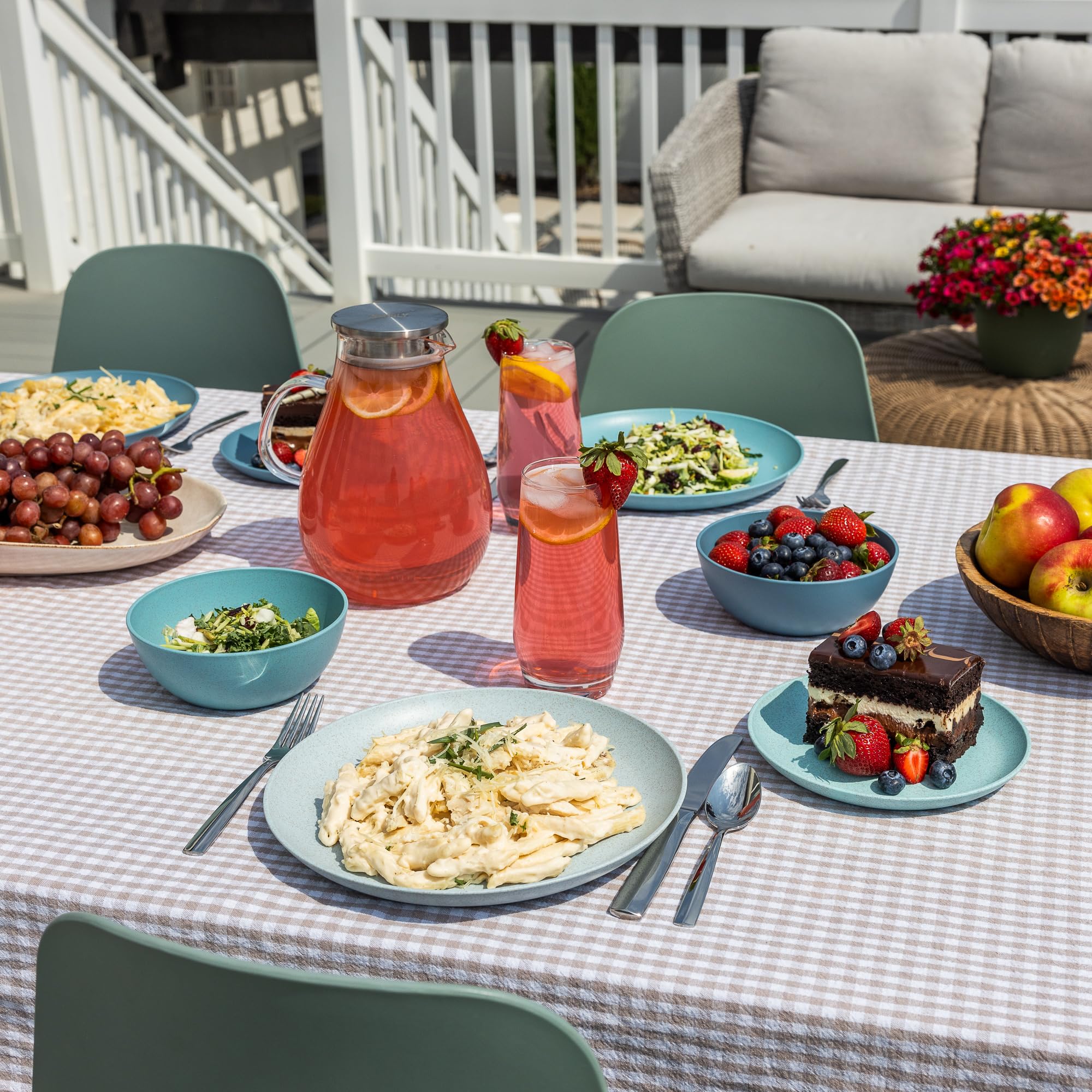 Premium 24-Piece Wheat Straw Dinnerware Set for 8 - Eco-Friendly Unbreakable Plates & Bowls | Microwave & Dishwasher Safe | Perfect for RV Camping, Picnics & Outdoor Dining - Seascape Design