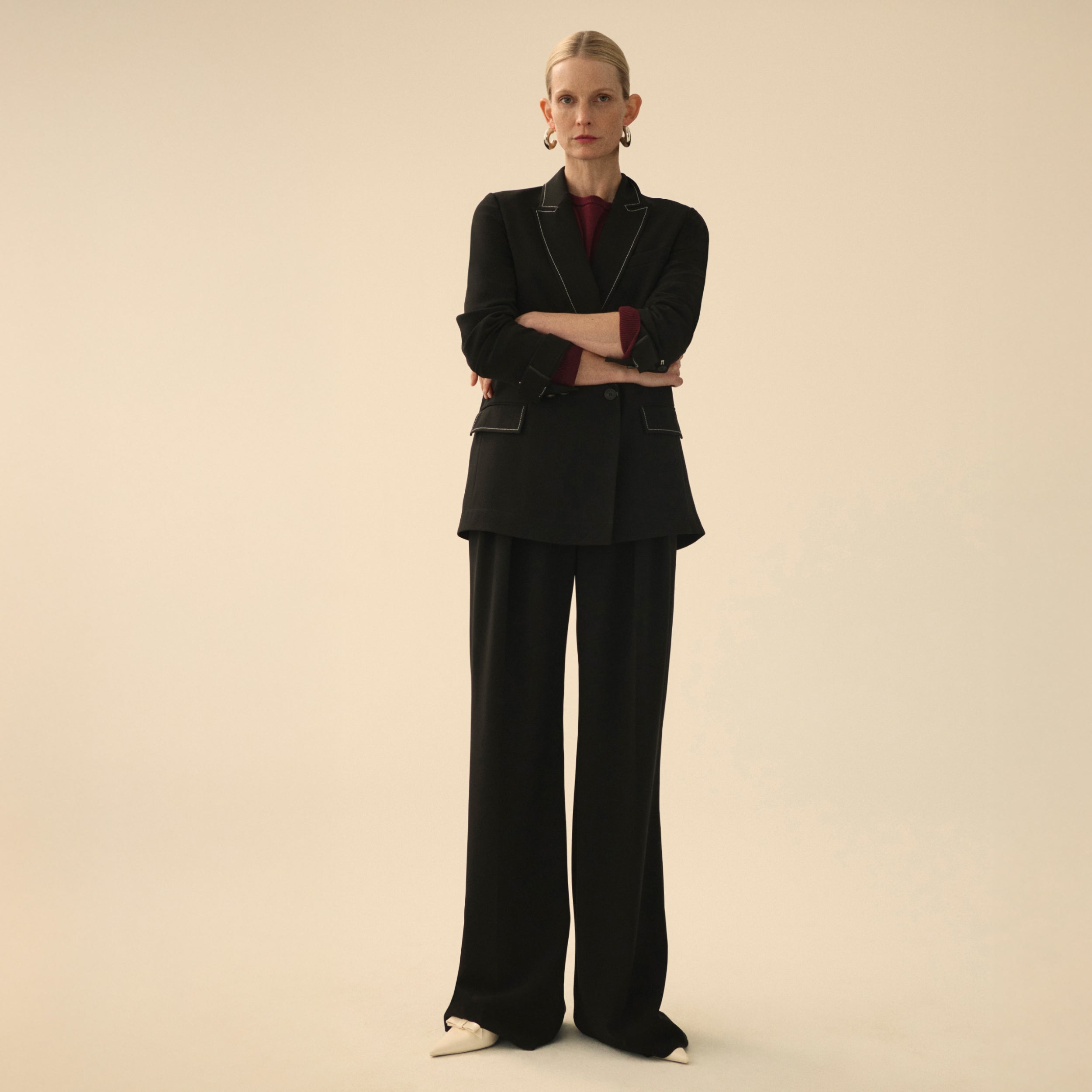 Bia Pleated Trousers for Women - High Waist Everyday Crepe Pants with Topstitch Detail - Comfortable Office Work Pants - Black - Perfect for Business Casual & Professional Wear