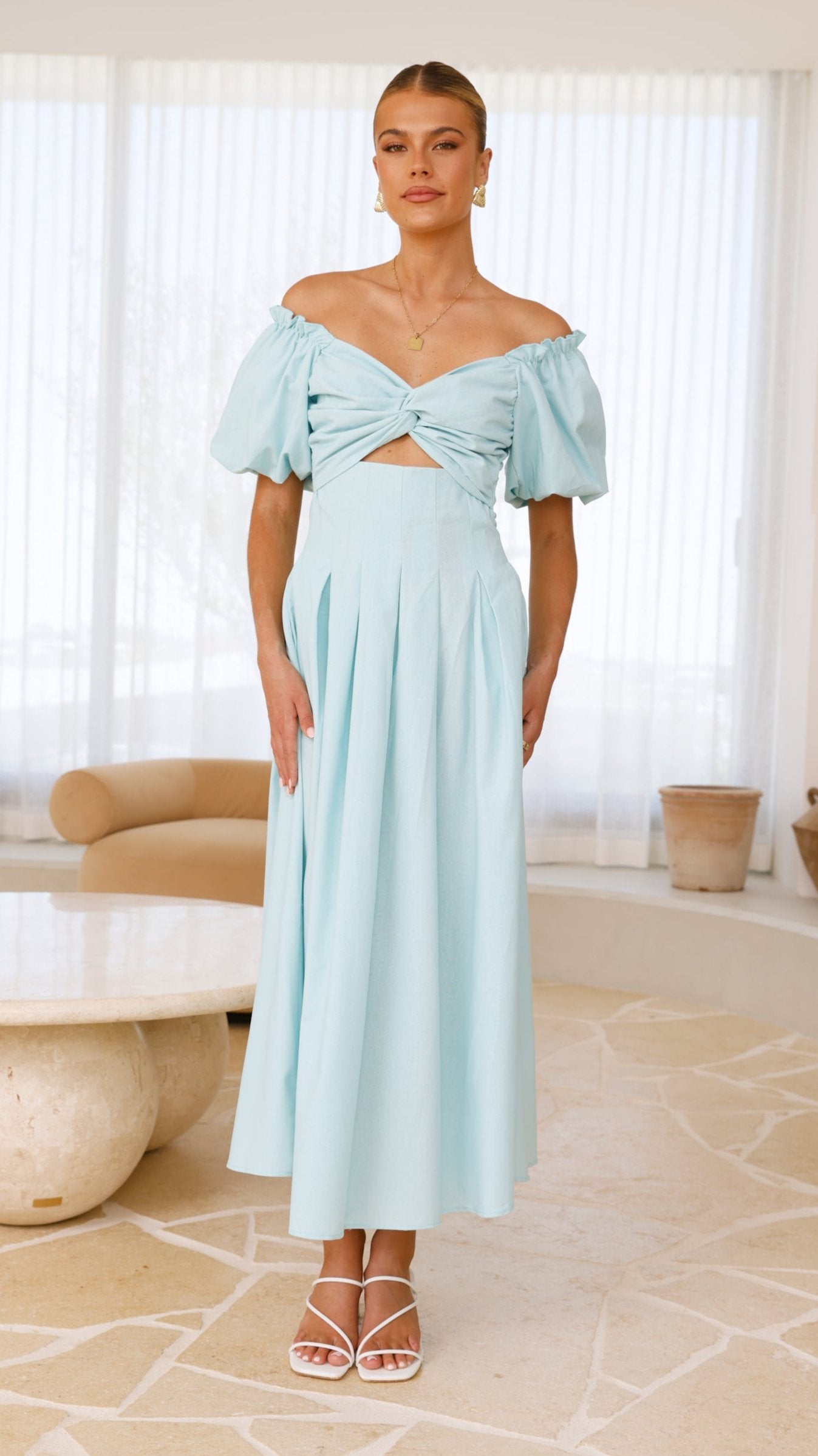Christina Maxi Dress in Aqua - Elegant Flowy Summer Beach Dress for Women | Perfect for Vacations, Weddings & Outdoor Events