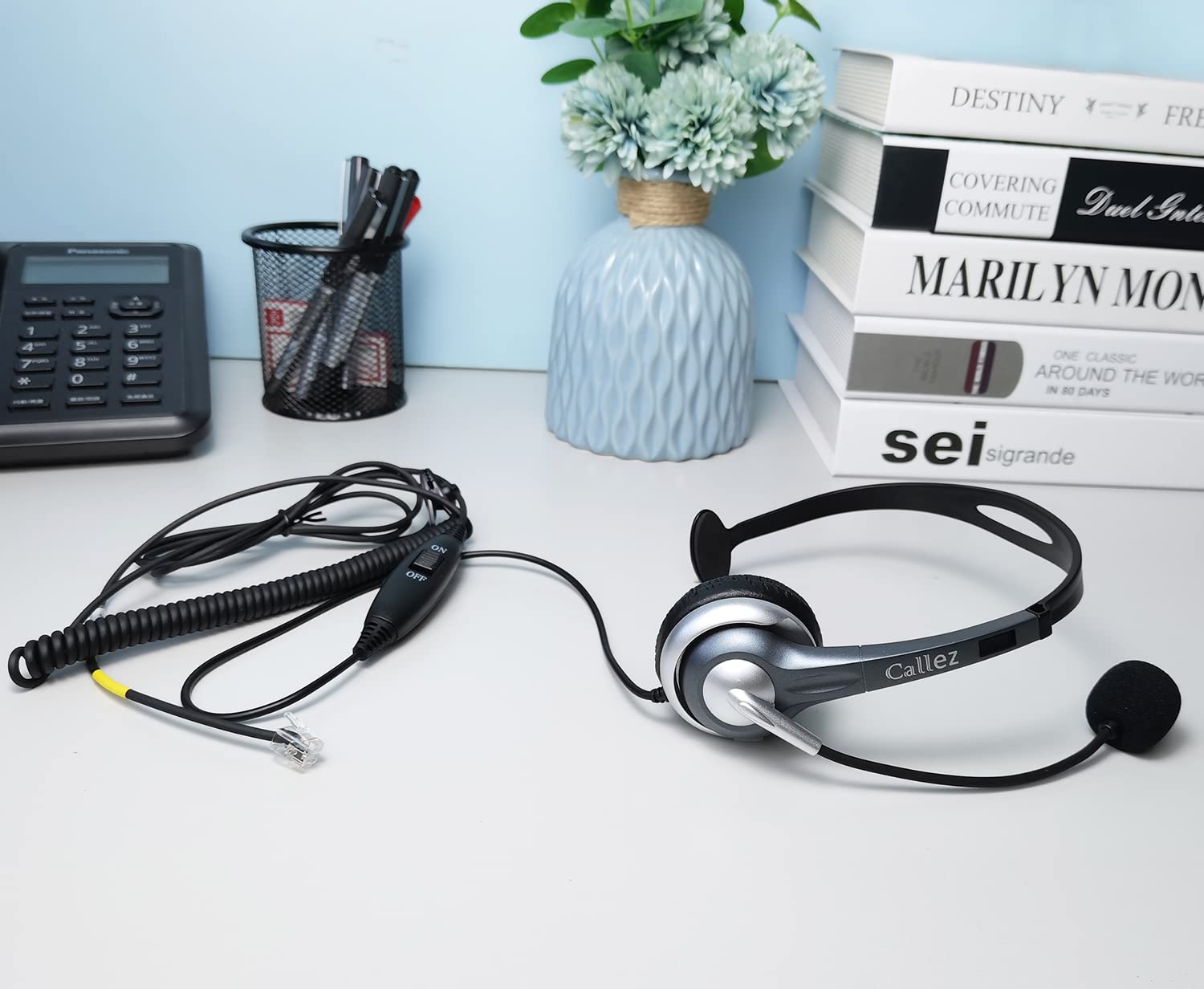 RJ9 Office Phone Headset with Noise Cancelling Microphone - Compatible with Yealink T46S/T42S/T48S, Avaya 1608/9608, Cisco & More - Perfect for Call Centers & Remote Work