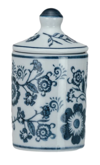 Hand Painted Blue & White Ceramic Spice Jar with Lid - Airtight Kitchen Storage for Herbs, Spices & Tea - Perfect for Pantry Organization & Home Decor