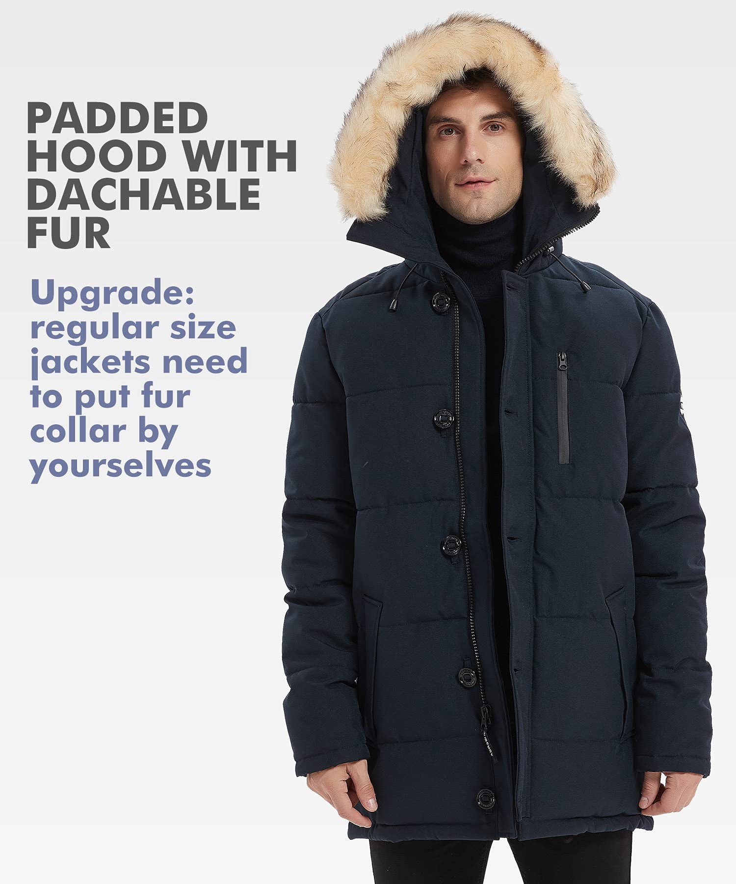 PUREMSX Men's Winter Coat - Windproof, Insulated Thick Outdoor Padded Parka Jacket for Cold Weather | Skiing, Snowboarding & Daily Winter Wear