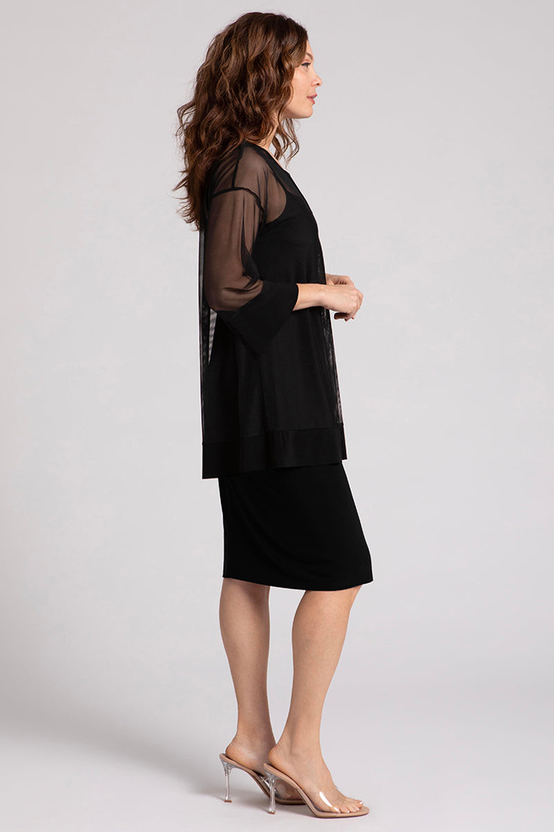 Mesh Keyhole Tunic Top for Women - Black Loose Fit V-Neck Blouse | Perfect for Casual Wear, Office Outfits & Summer Fashion