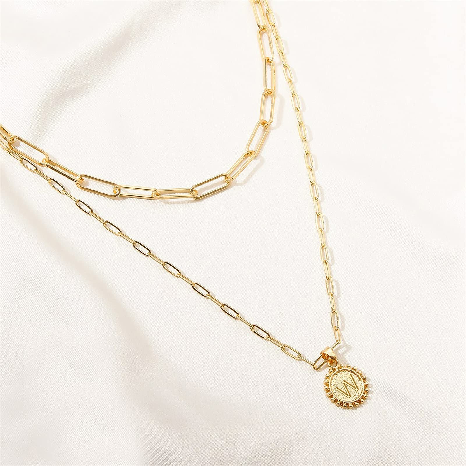 14K Gold Plated Layered Choker Necklaces for Women - Adjustable Paperclip Chain & Coin Pendant - Minimalist Layering Necklace Jewelry Gift for Date Night, Party, Wedding, Everyday Wear