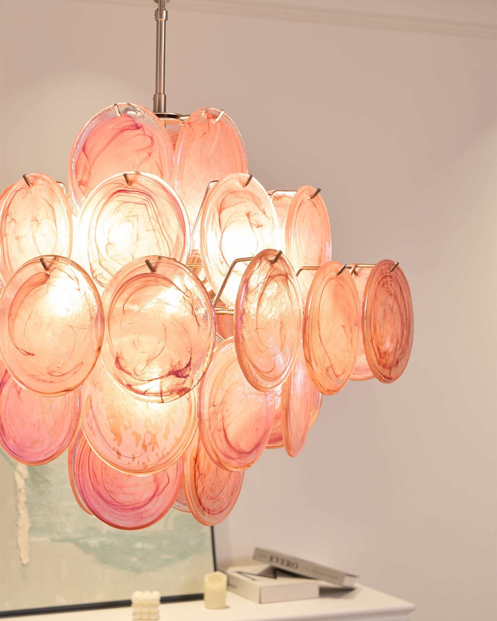 Elegant Aurelia Pink Murano Glass Chandelier - Handcrafted Italian Lighting Fixture for Dining Room & Bedroom Decor