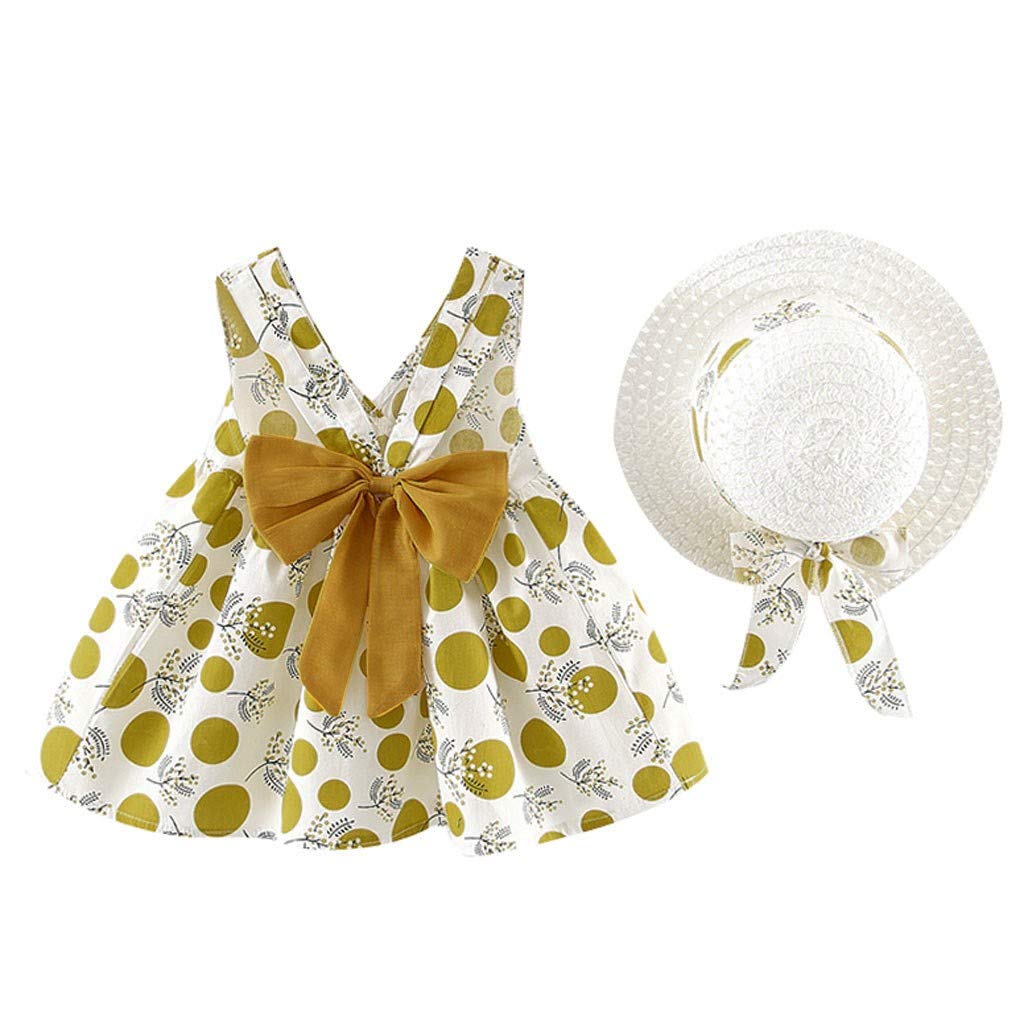 Baby Girls Summer Party Tutu Dress - Floral Backless Swing Sundress with Straw Hat | Princess Beachwear for Outdoor Play, Birthday Celebrations & Photoshoots