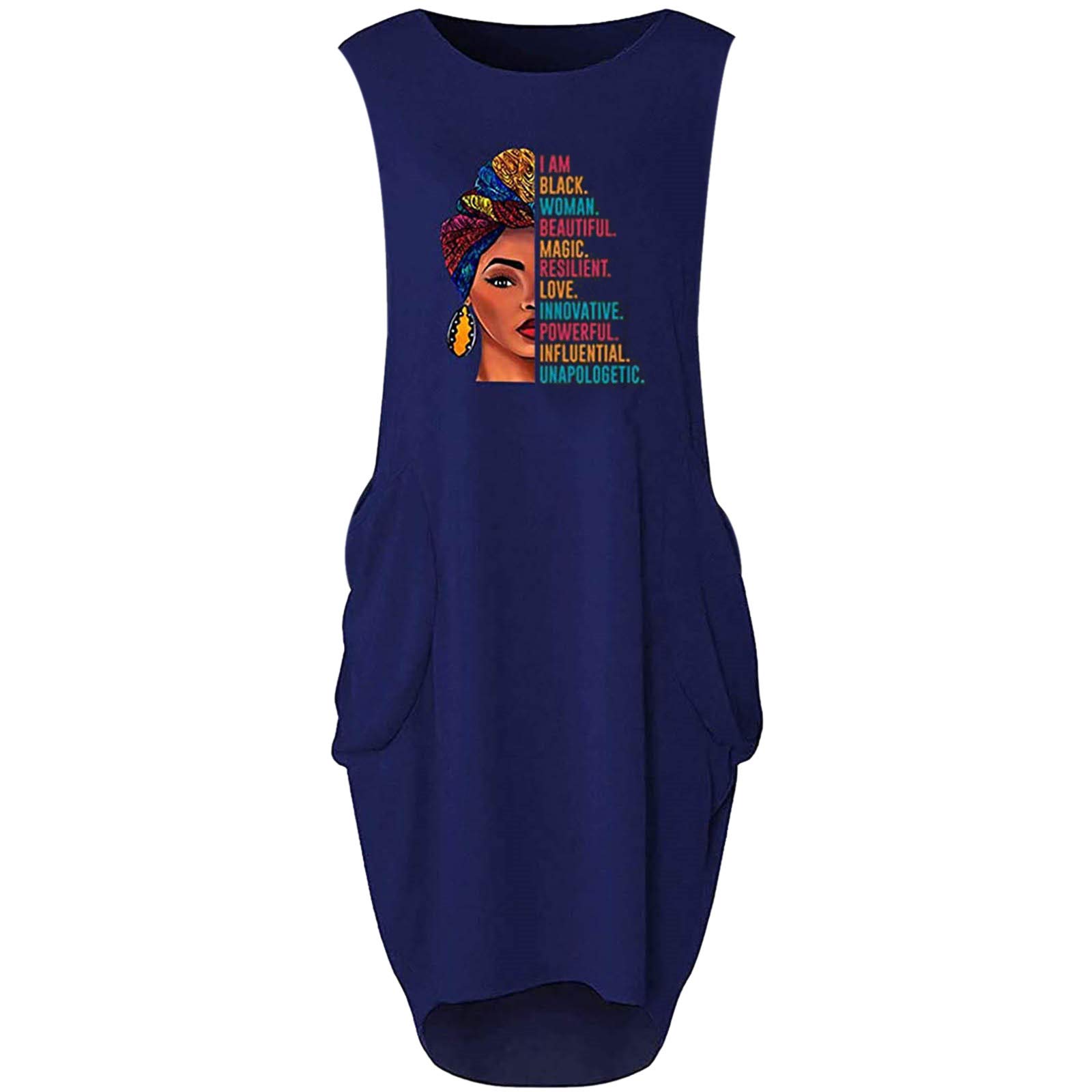 Women's T-Shirt Dress - Summer Print O-Neck Sleeveless & Long Sleeve Tunic Dress - Casual Mid-Calf Dress with Pockets - Perfect for Beach, Vacation & Everyday Wear