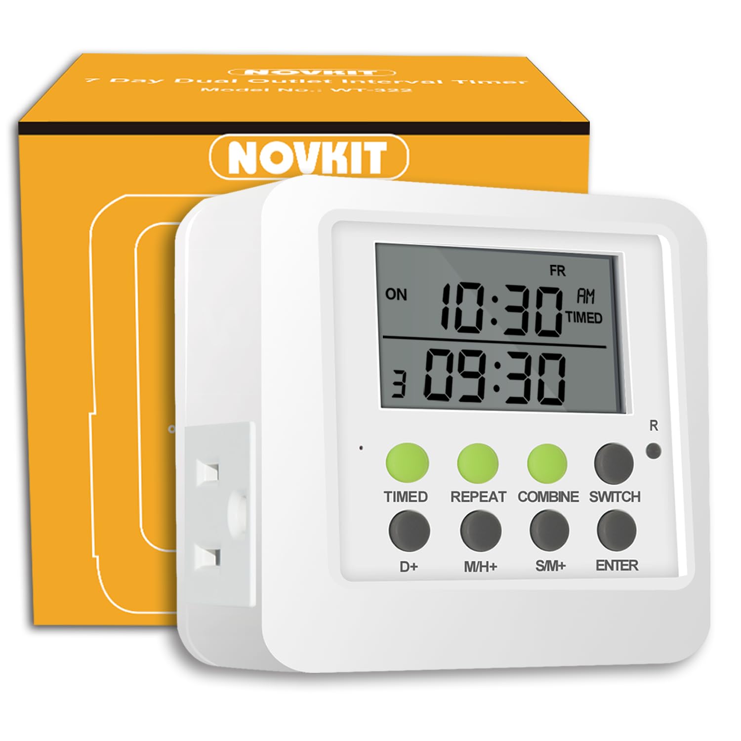 7-Day/24-Hour Digital Timer Plug with Dual Outlets - 15A 1875W Programmable Intermittent & Repeating Cycle Timer for Home, Office & Appliances | Perfect for Lights, Pumps, Aquariums & Holiday Decorations