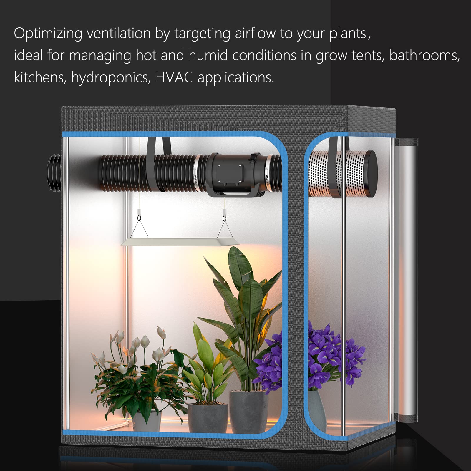 Hon&Guan 8 Inch Inline Duct Fan 760 CFM with Variable Speed Controller - EC Motor Ventilation Fan for HVAC, Grow Tents, Hydroponics, Greenhouses & Indoor Air Circulation - Energy Efficient Cooling & Heating Booster System