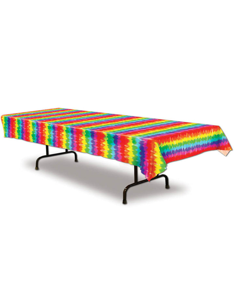 Vibrant 60s Plastic Tie-Dyed Table Cover - Waterproof & Washable - Perfect for Parties, Picnics & Outdoor Dining