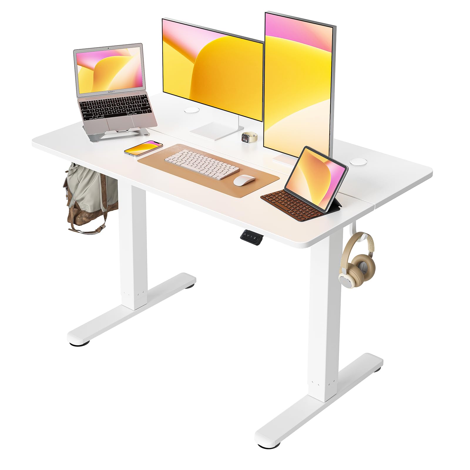Cubiker Electric Standing Desk 48 x 24 Inches Height Adjustable Sit Stand Desk with Splice Board - White Top for Home Office, Gaming & Workspace Ergonomics
