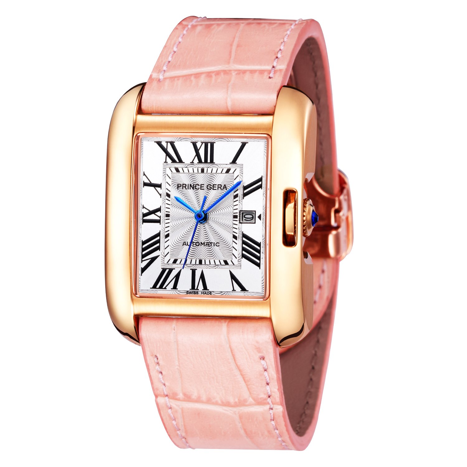 PRINCE GERA Women's Diamond Automatic Watch - Pink Genuine Leather Band, Luxury Ladies Dress Watch for Christmas, Birthday & Anniversary Gifts | Perfect for Formal Events, Office Wear & Special Occasions