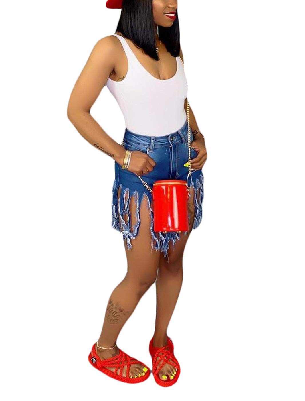 SIAEAMRG Women's High Waisted Denim Shorts with Frayed Raw Hem & Tassels - Trendy Distressed Jean Shorts for Juniors | Perfect for Summer Outfits, Beach Vacations & Casual Wear