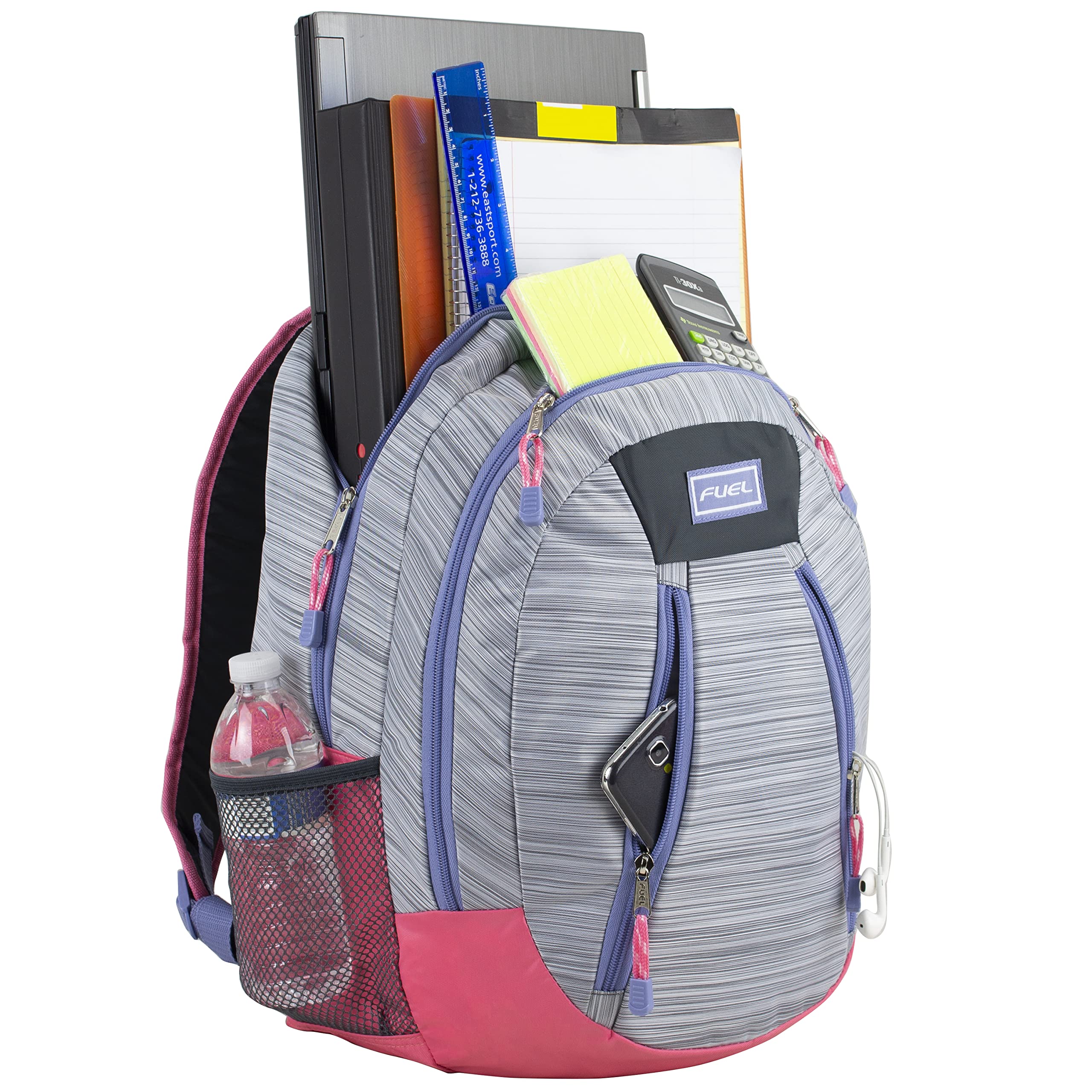 FUEL Sport Multi-Functional Water-Resistant Backpack - Carry On Luggage, Gym Bag & Weekender for Travel, Workout & Daily Use - Grey Delight
