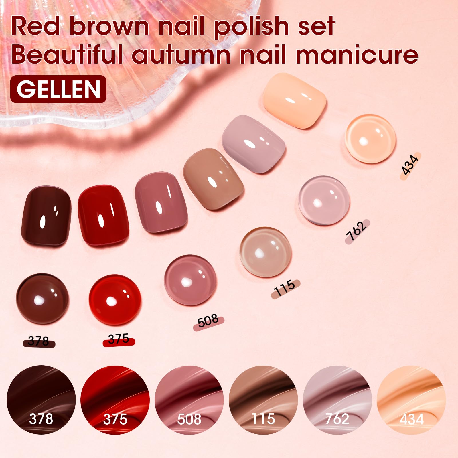 Gellen Nail Polish Set - 6 Quick Dry Warm Colors Nail Polish Kit for DIY Manicure, No UV Light Needed (0.33 fl.oz) | Perfect for Home Salon, Seasonal Nail Art in Spring, Summer, Fall & Winter