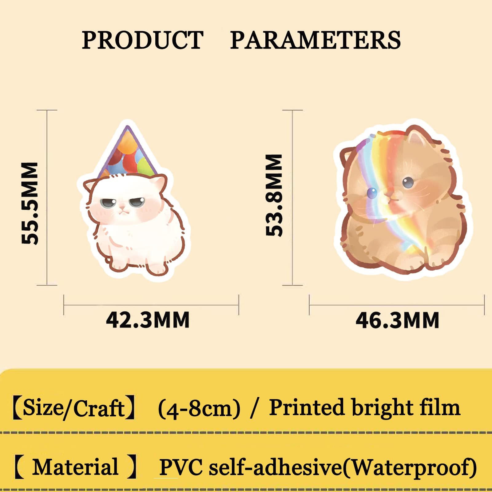 50 Pcs Cute Cartoon Cat Stickers - Waterproof Vinyl Kitty Decals for Water Bottles, Skateboards, Laptops & DIY Crafts - Fun Graffiti Art Stickers for Kids & Teens
