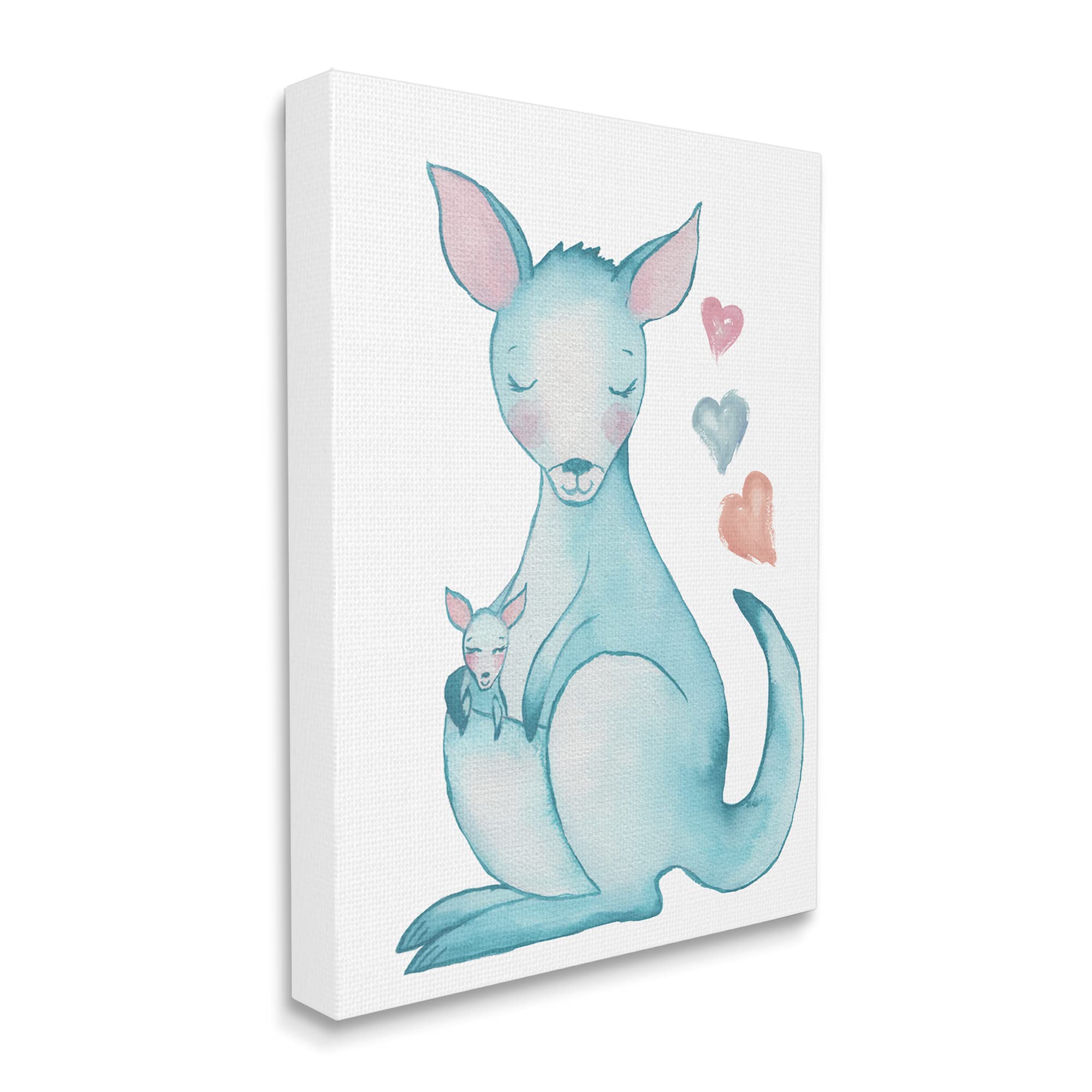 Stupell Industries Happy Family Kangaroo Baby Floating Heart Shapes Wall Art - Designed by Elizabeth Medley - 36x48 Inch Blue Canvas Print - Perfect for Nursery, Kids Room & Family Home Decor