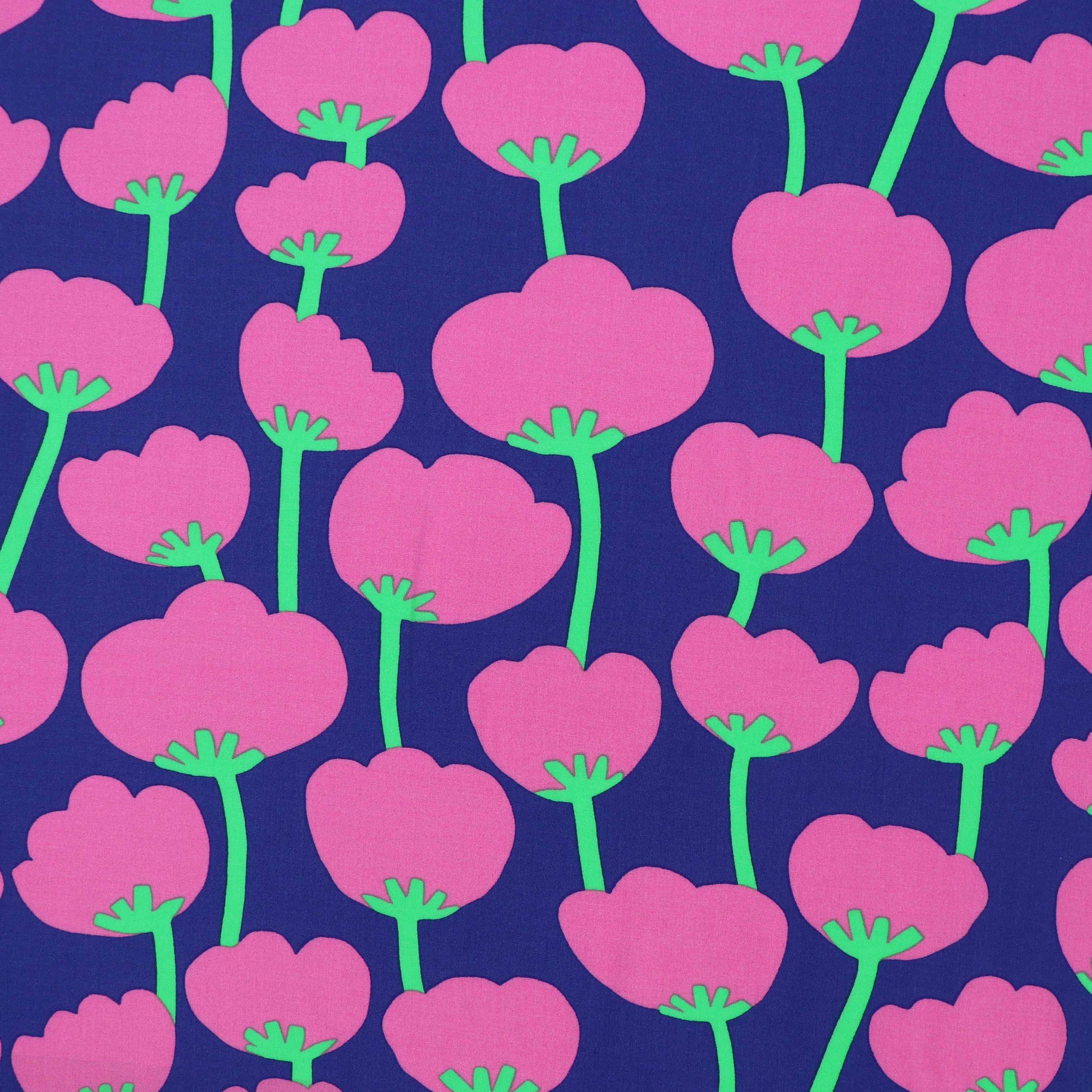 Premium Viscose Lawn Fabric with Lenzing™ EcoVero™ Fibers - Nerida Hansen X Verhees Collaboration - Poppies Blue Pattern - 116cm Wide - Ideal for Dresses, Blouses & Summer Fashion