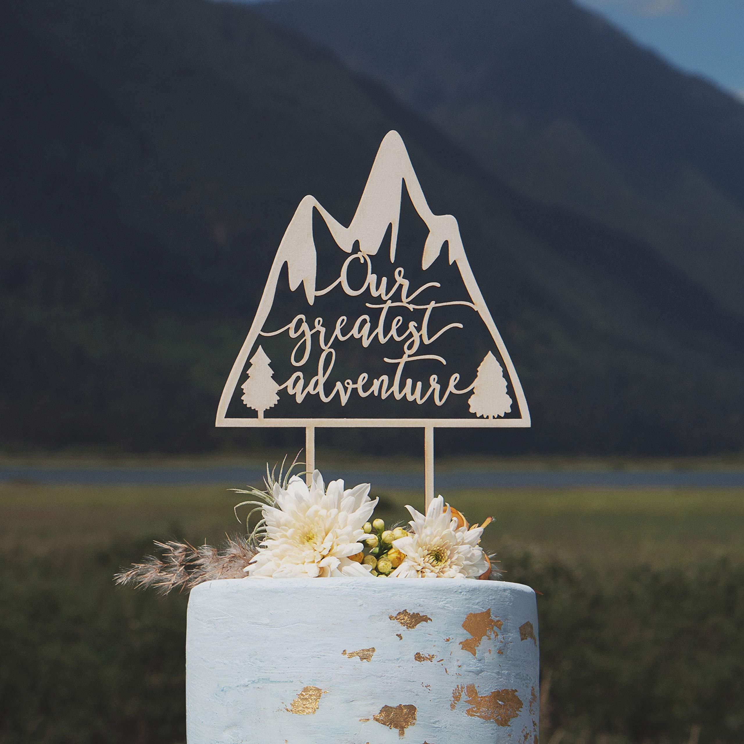 EricauBird Adventure Themed Cake Topper - Our Greatest Adventure Wedding & Birthday Cake Decoration for Mountain Theme, Unique Party Decor - Perfect for Weddings, Anniversaries, and Outdoor Adventure Celebrations