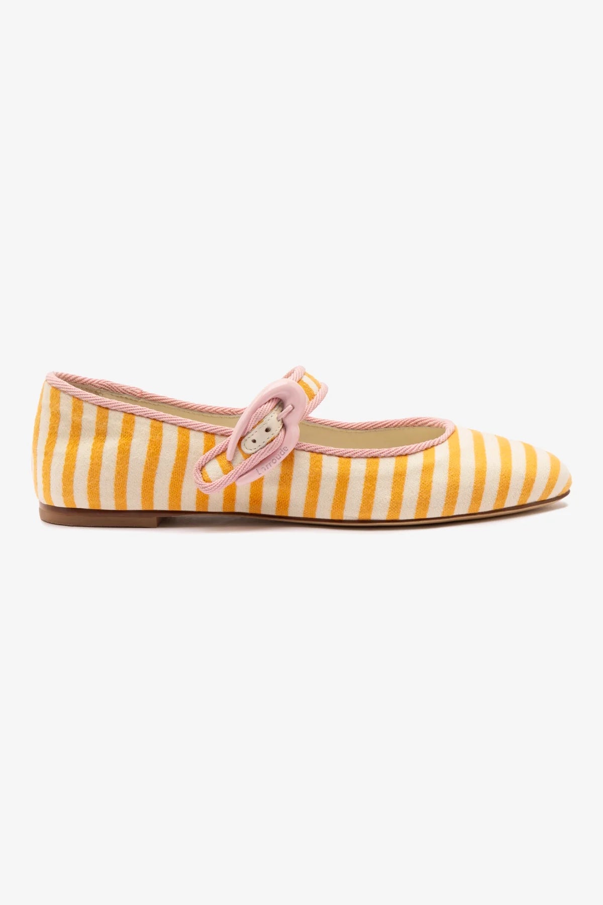 Verona Ballet Flats in Marigold & Natural Striped Fabric with Tulip Trimming - Comfortable Women's Shoes for Work, Casual Wear & Special Occasions