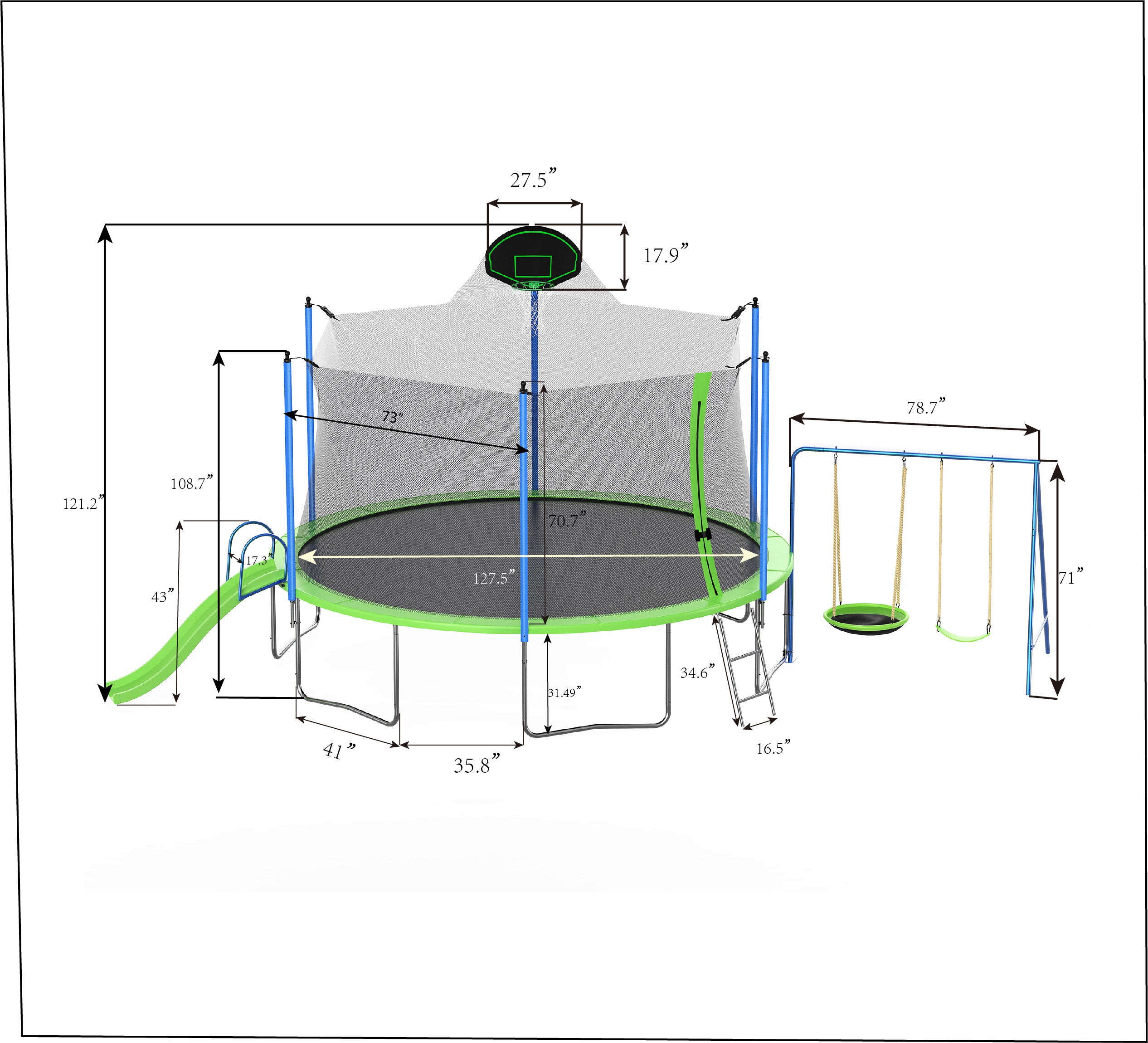 12FT Trampoline with Slide, Swings & Basketball Hoop - ASTM Approved Large Outdoor Trampoline with Safety Net & Ladder - Heavy Duty Backyard Trampoline for Kids & Adults - Perfect for Family Fun, Exercise & Outdoor Play