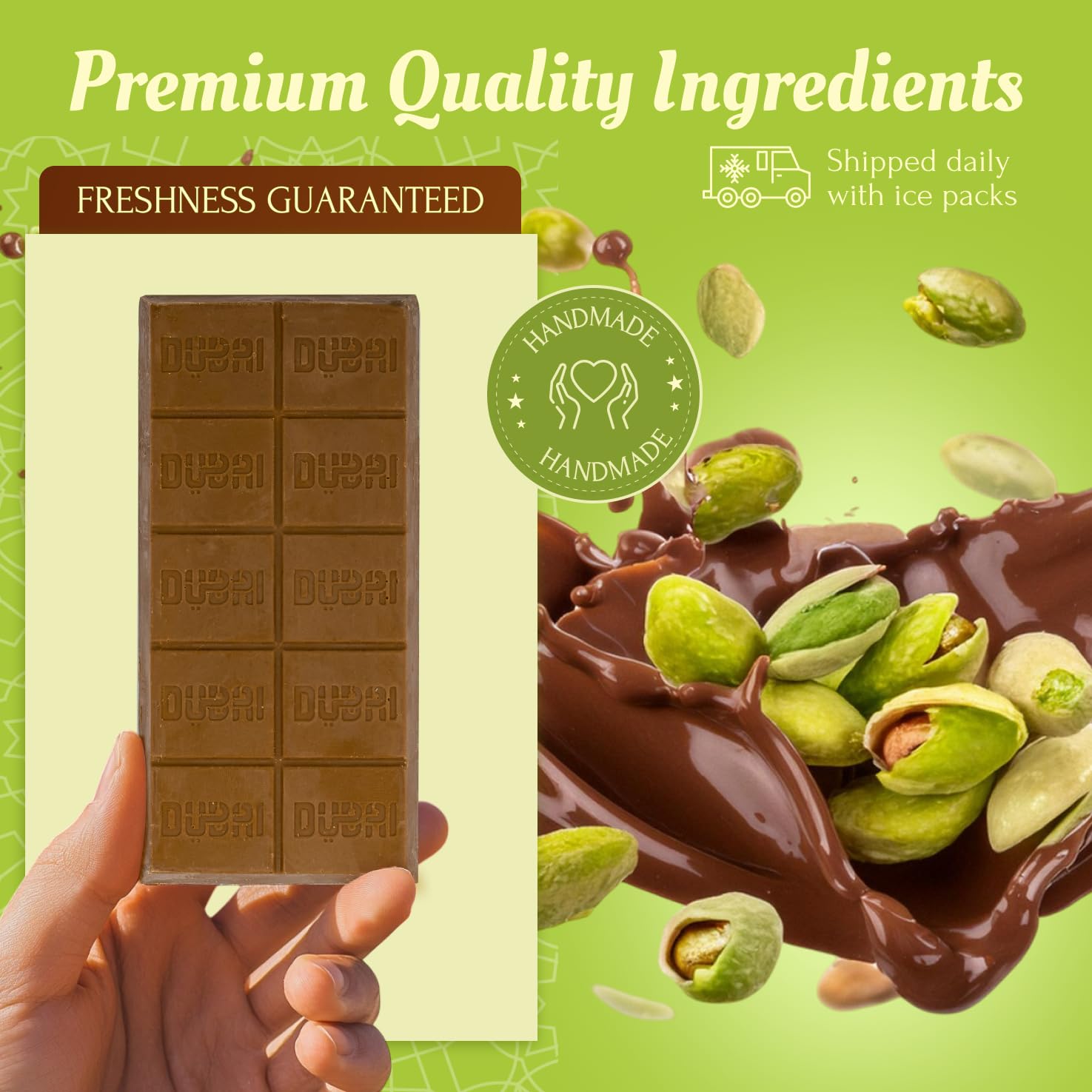 Premium Dubai Chocolate Bar with Pistachio & Crispy Knafeh - 7oz Handmade Gourmet Chocolate - Rich Middle Eastern Dessert - Perfect for Christmas Gifts, Birthday Treats & Luxury Snacking