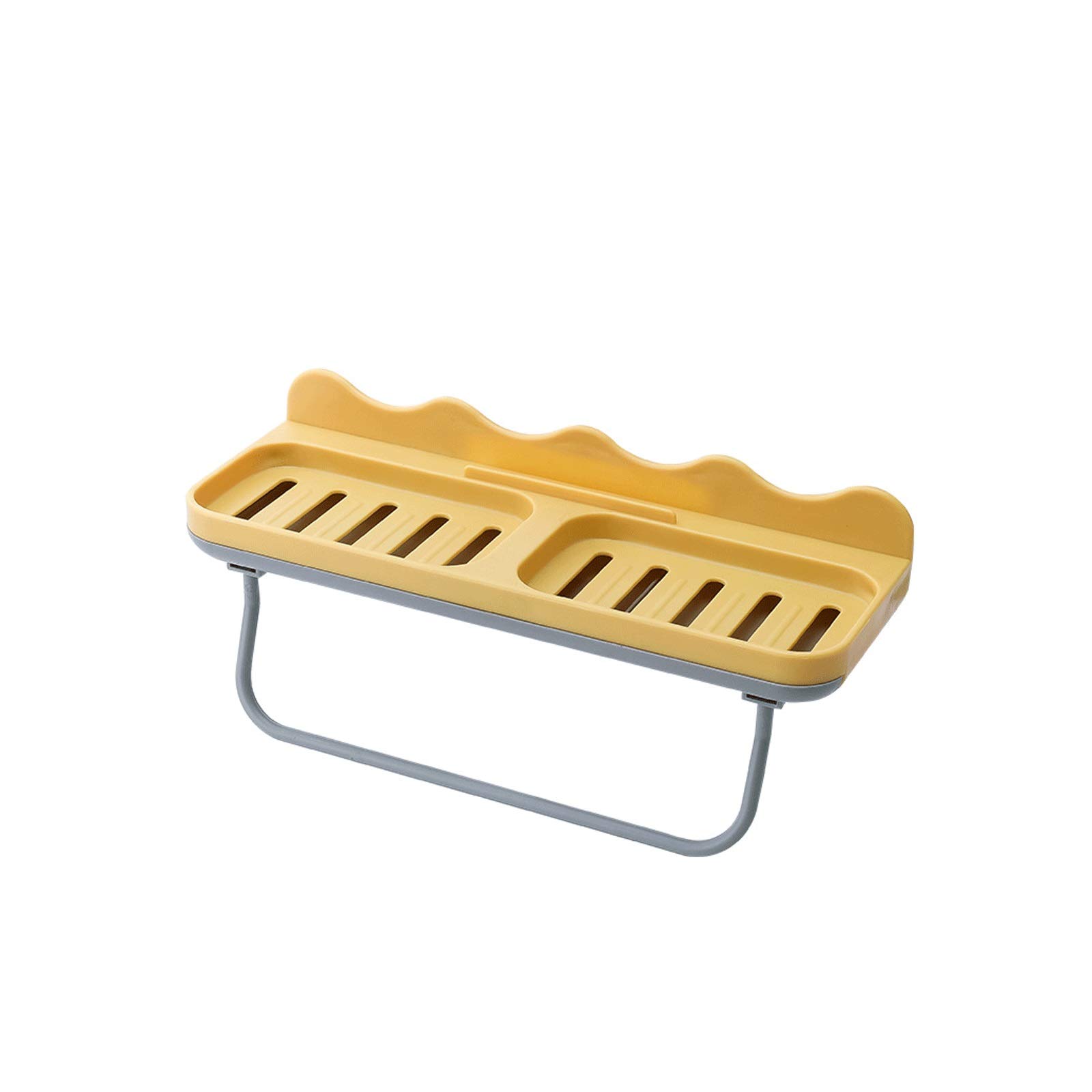 Wall-Mounted Soap Dish Holder - Non-Perforated Bathroom Drain Shelf for Home, Hotel & Homestay - Yellow | Space-Saving Shower Organizer for Liquid & Bar Soaps