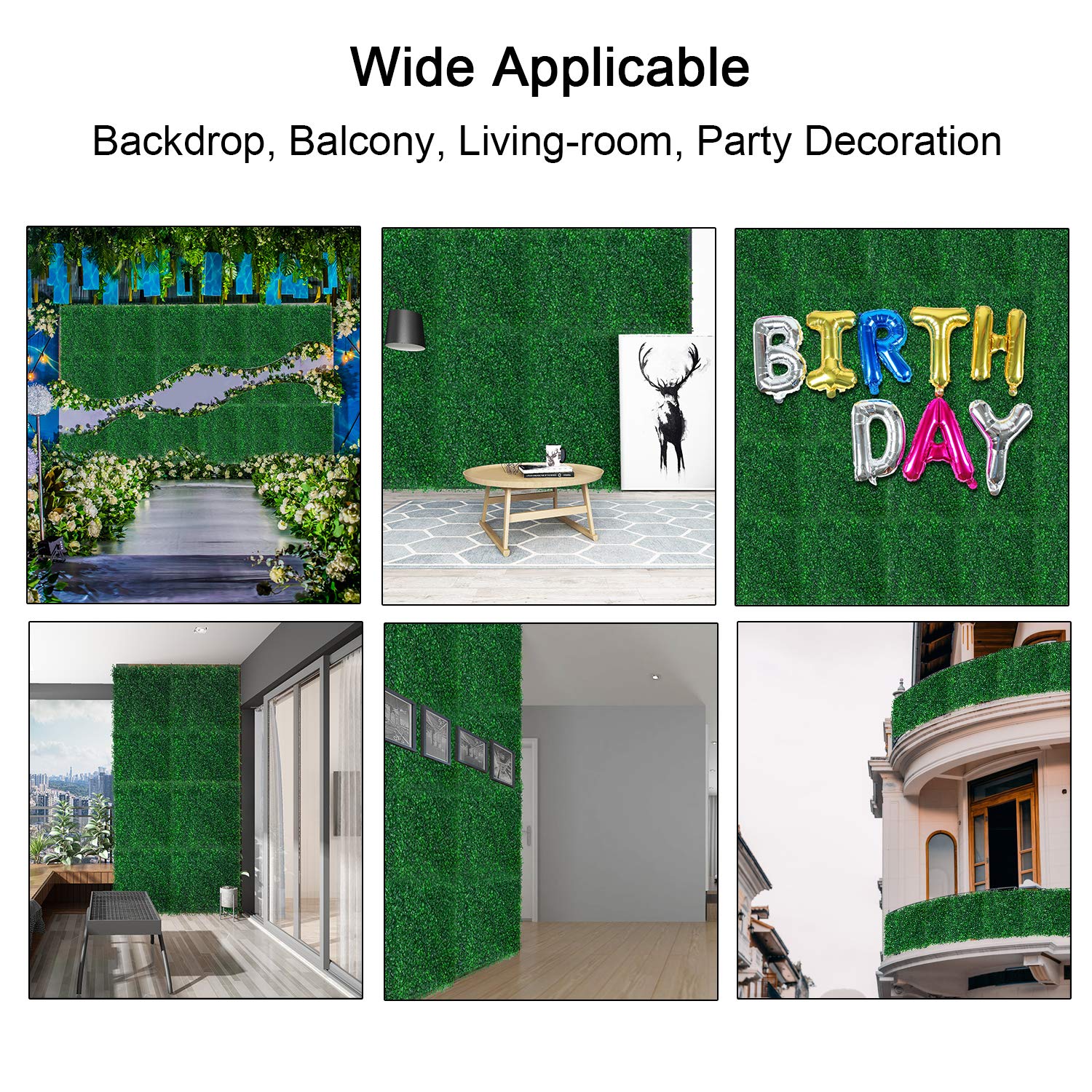 DQS Artificial Boxwood Panels - Set of 12 Faux Hedge Wall Panels, 20