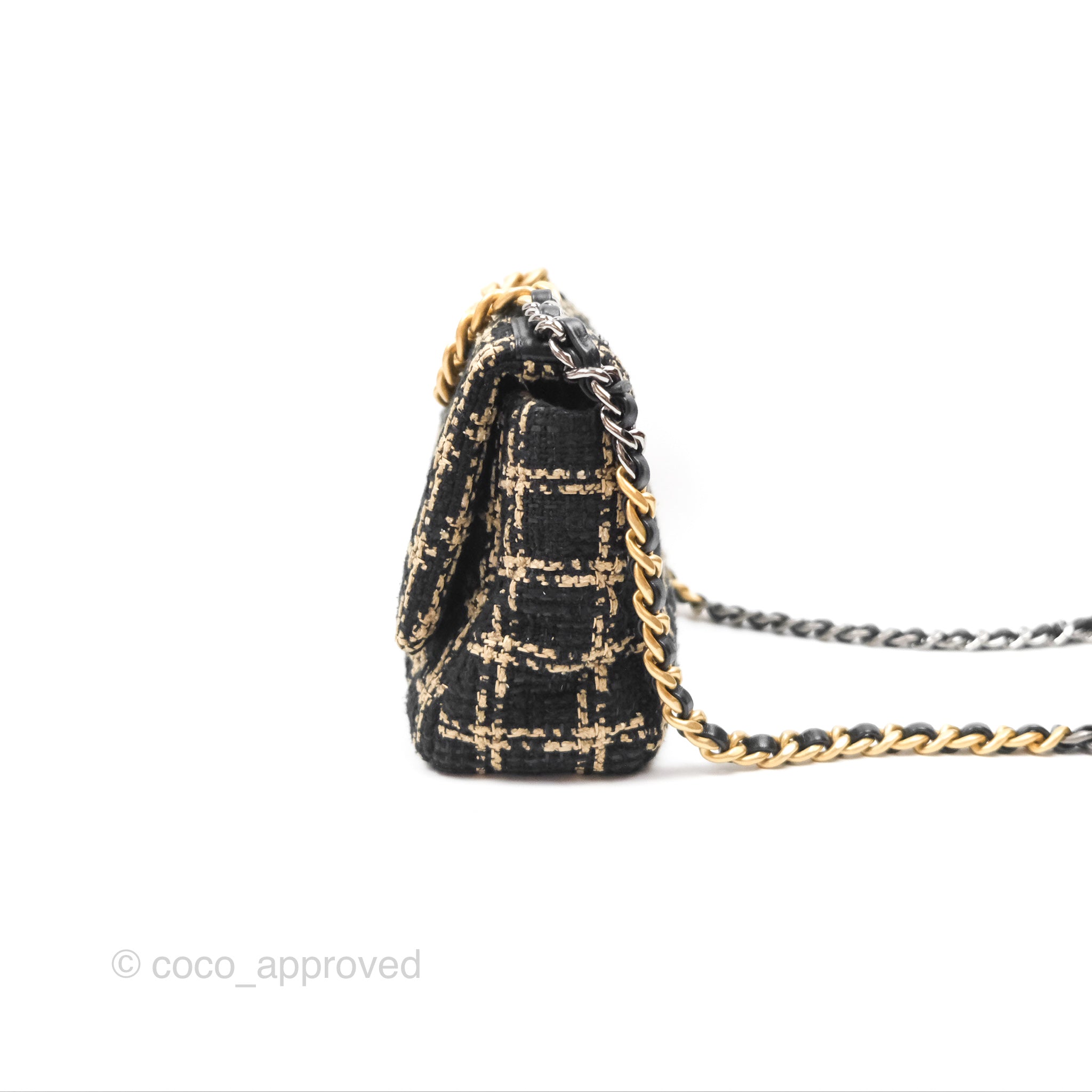 Chanel 19 Small Flap Bag - Black & Beige Tweed with Mixed Hardware | Luxury Designer Handbag for Women | Perfect for Evening Events & Special Occasions