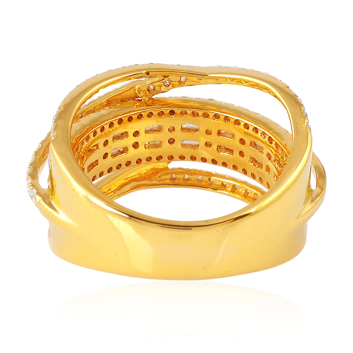18K Yellow Gold Multi-Layer Stackable Band Ring with Baguette Cut Diamonds | Elegant Wedding, Anniversary & Everyday Jewelry for Women