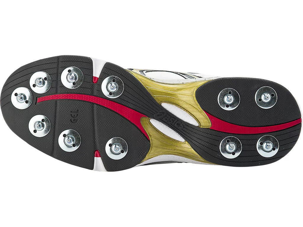 ASICS Gel Speed Menace Cricket Shoes - Metal Spikes for Men - White/Black/Gold - Lightweight Performance Footwear for Cricket Matches & Training