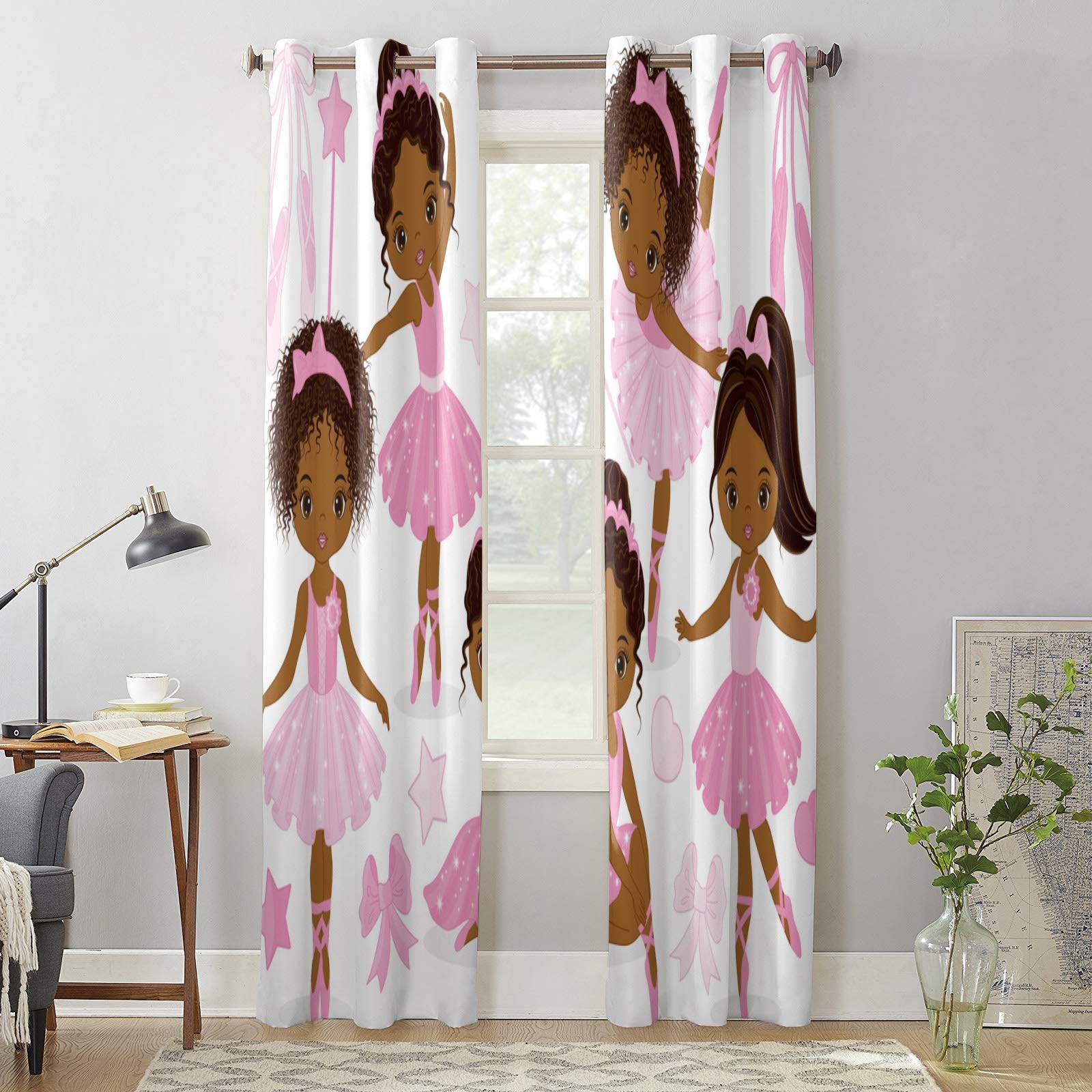 Blackout Curtains for Bedroom & Living Room - Thermal Insulated Room Darkening Window Curtains with Cute Ballerina Dancer Gymnastic Pattern, 2 Panels 52x84 Inch, Grommet Top - Perfect for Kids Room, Nursery, and Light-Sensitive Sleepers