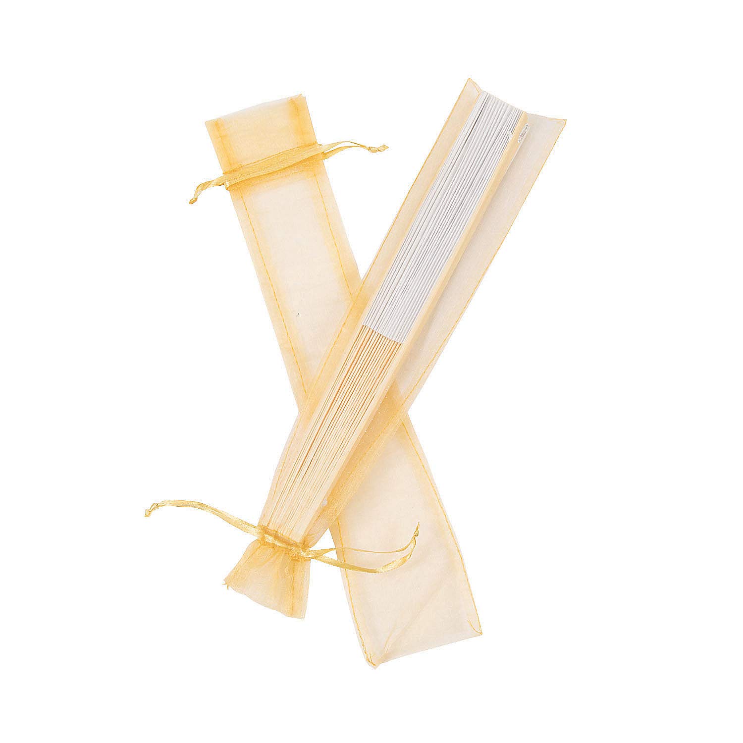 12-Piece Gold Hand Fan Organza Bags for Wedding Favors, Party Supplies & Gift Packaging - Elegant Fabric Favor Bags for Bridal Showers, Baby Showers & Special Events