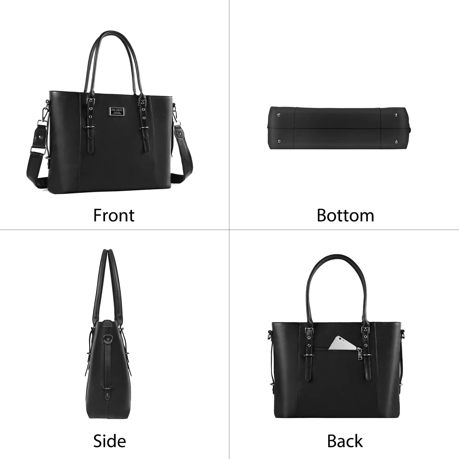 MOSISO Women's 13-13.3 Inch Waterproof PU Leather Laptop Tote Bag - Large Capacity Business Work Briefcase Shoulder Bag (Black) for Office, Travel & Daily Commute
