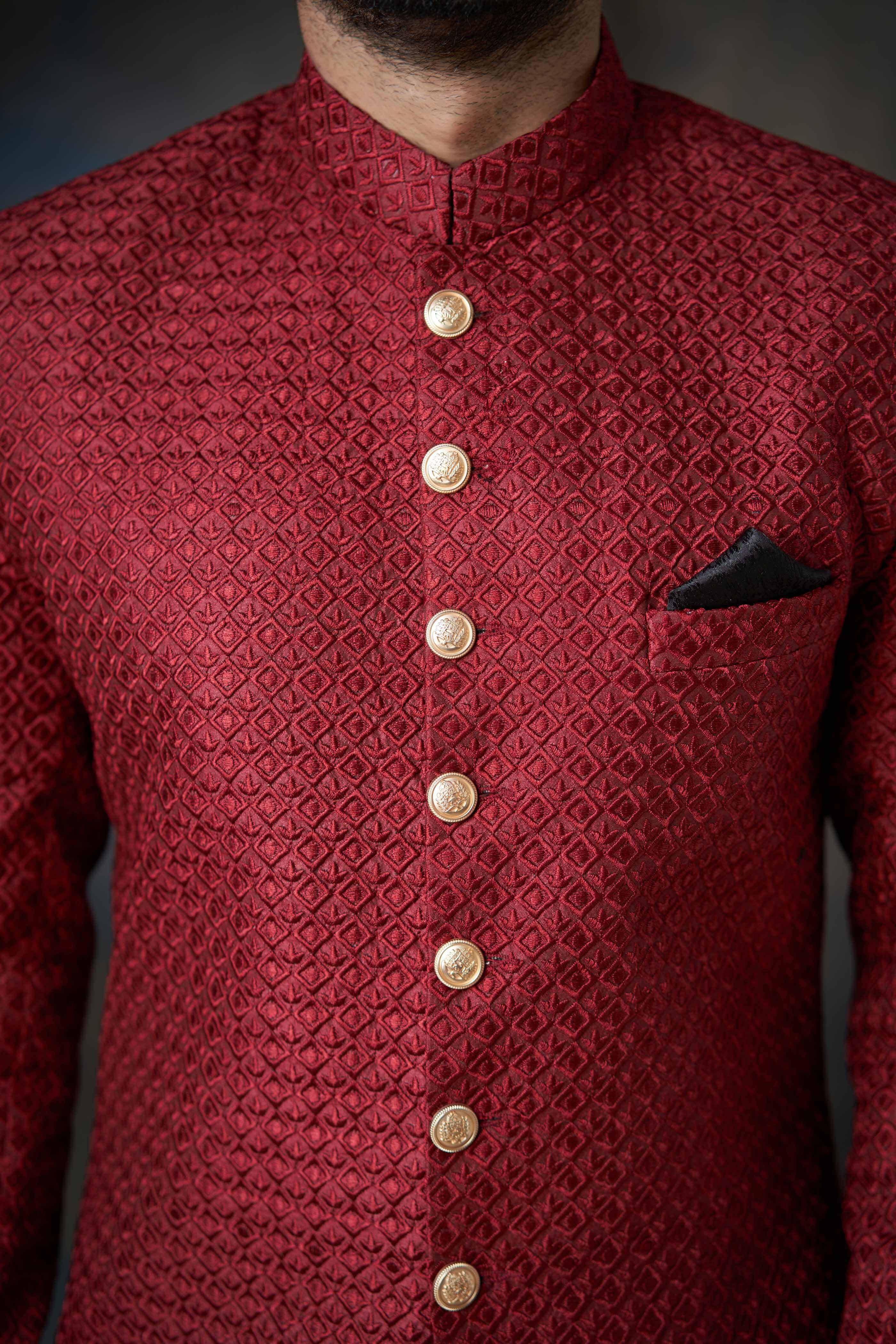Deep Maroon Embroidered Sherwani for Men - Traditional Indian Wedding Attire & Festive Occasions