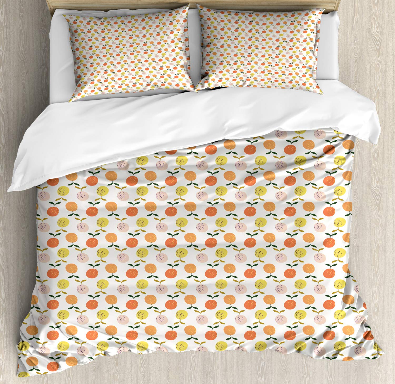 Ambesonne King Size Duvet Cover Set - 3 Piece Hand Drawn Orange Pattern Bedding with 2 Pillow Shams, Dark Peach & Off White | Colorful Fruit Design for Modern Bedroom Decor, Perfect for Guest Rooms & Master Suites