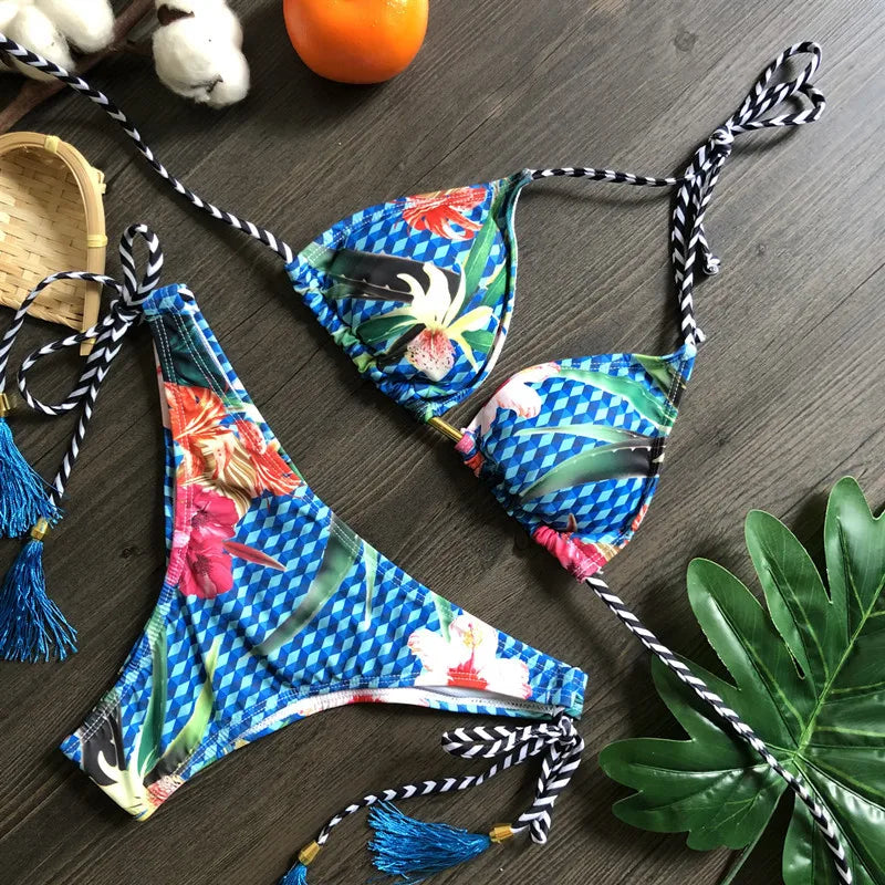 2024 New Women's Micro Bikini Set - 16 Color Options, Push Up Halter Brazilian Thong Swimwear for Summer Beach Vacation | Perfect for Pool Party, Tropical Getaway & Sunbathing