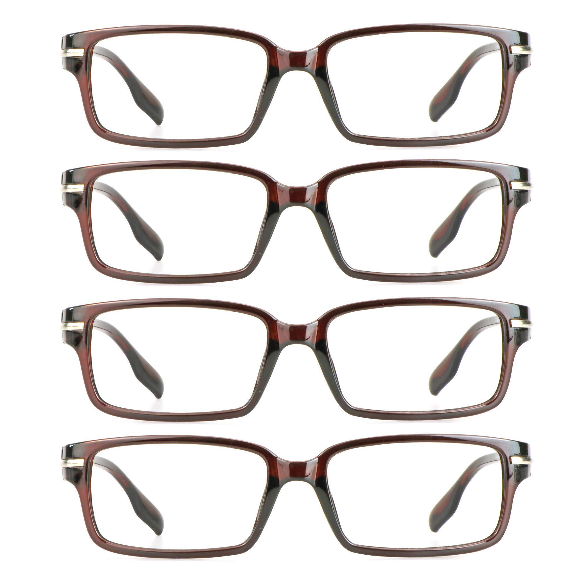 VisionGlobal 4 Pairs Blue Light Blocking Reading Glasses for Women & Men - Anti Eyestrain Computer Glasses with Stylish Rectangle Frame - Perfect for Office Work, Gaming & Screen Time
