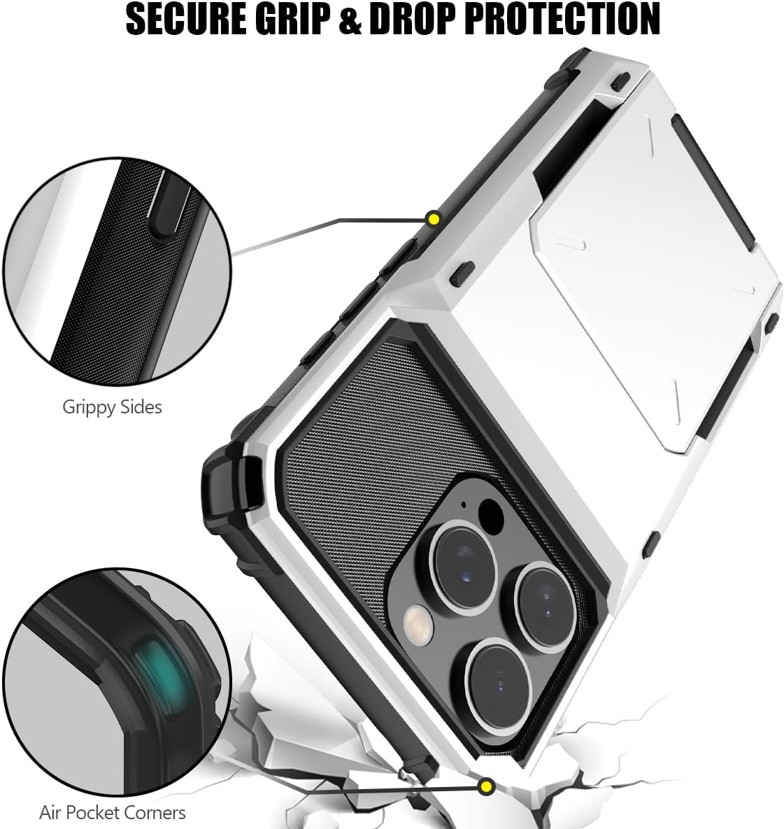 iPhone 16 Pro Case with Card Holder - Heavy Duty Shockproof Protective Cover with Hidden Card Slot | Slim Design for Everyday Use & Travel Protection