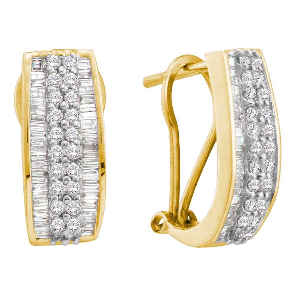 Dazzlingrock 14K Yellow Gold Women's Baguette & Round Diamond Hoop Earrings - 7/8 Cttw | Elegant Jewelry for Parties, Weddings & Special Occasions