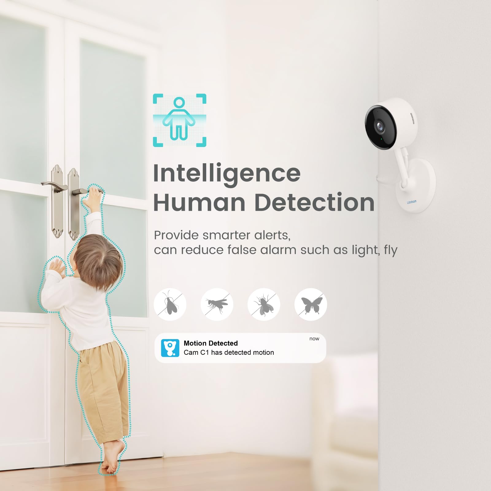 Litokam 1080P Wireless Indoor Security Camera with Night Vision - Baby/Pet/Elderly Monitor, 2.4GHz WiFi, Human Motion Detection, Alexa Compatible - Ideal for Home Security, Nursery Monitoring & Pet Watching
