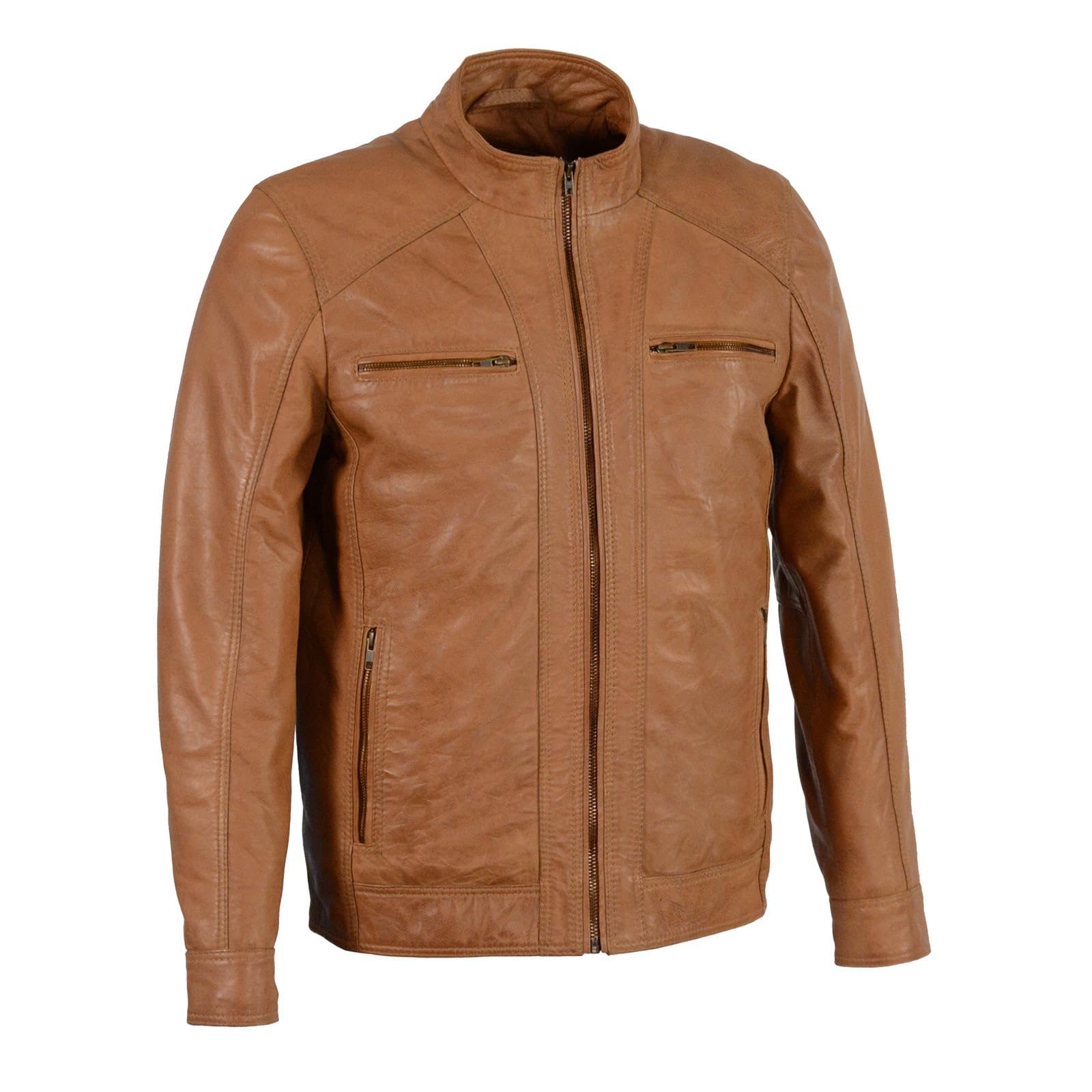 Milwaukee Leather Men's Saddle Brown Lambskin Motorcycle Jacket SFM1860 - Stylish Riding Gear for Bikers & Outdoor Adventures